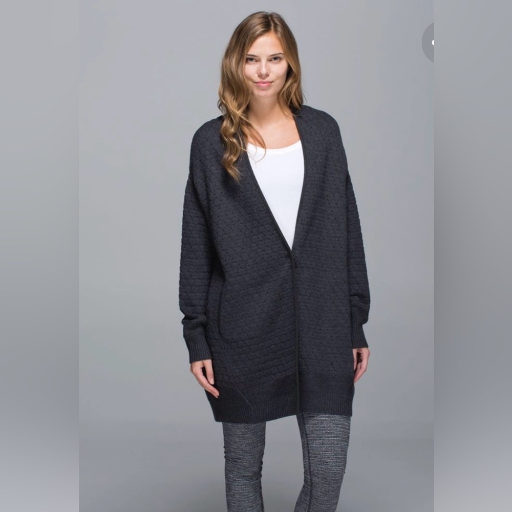 Lululemon Cardi All Day, a chunky knit cardigan made from 100% Merino wool.
